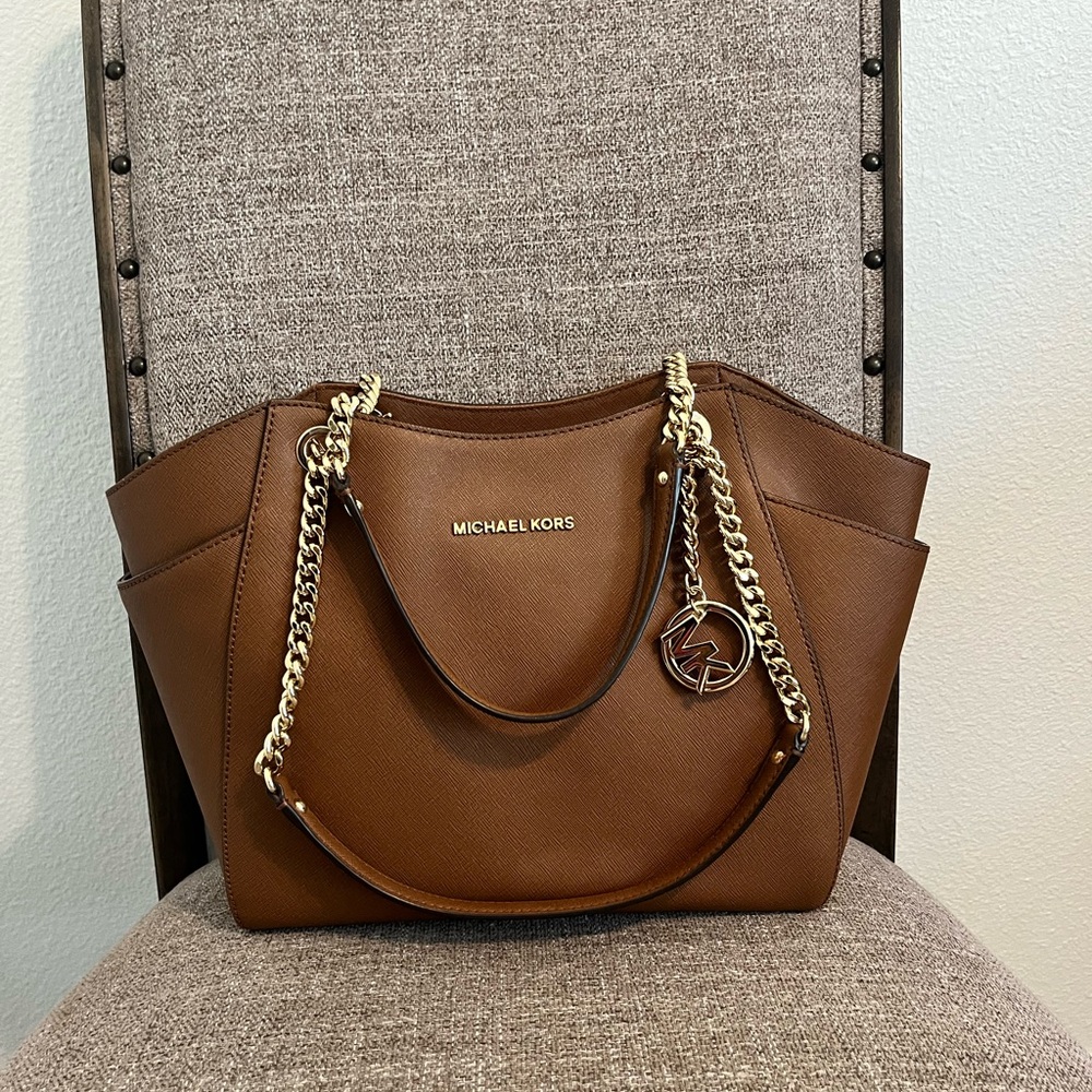 Michael Kors Jet Set Large Saffiano Brown Leather Shoulder Bag